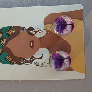 Tree of life purple heart earrings